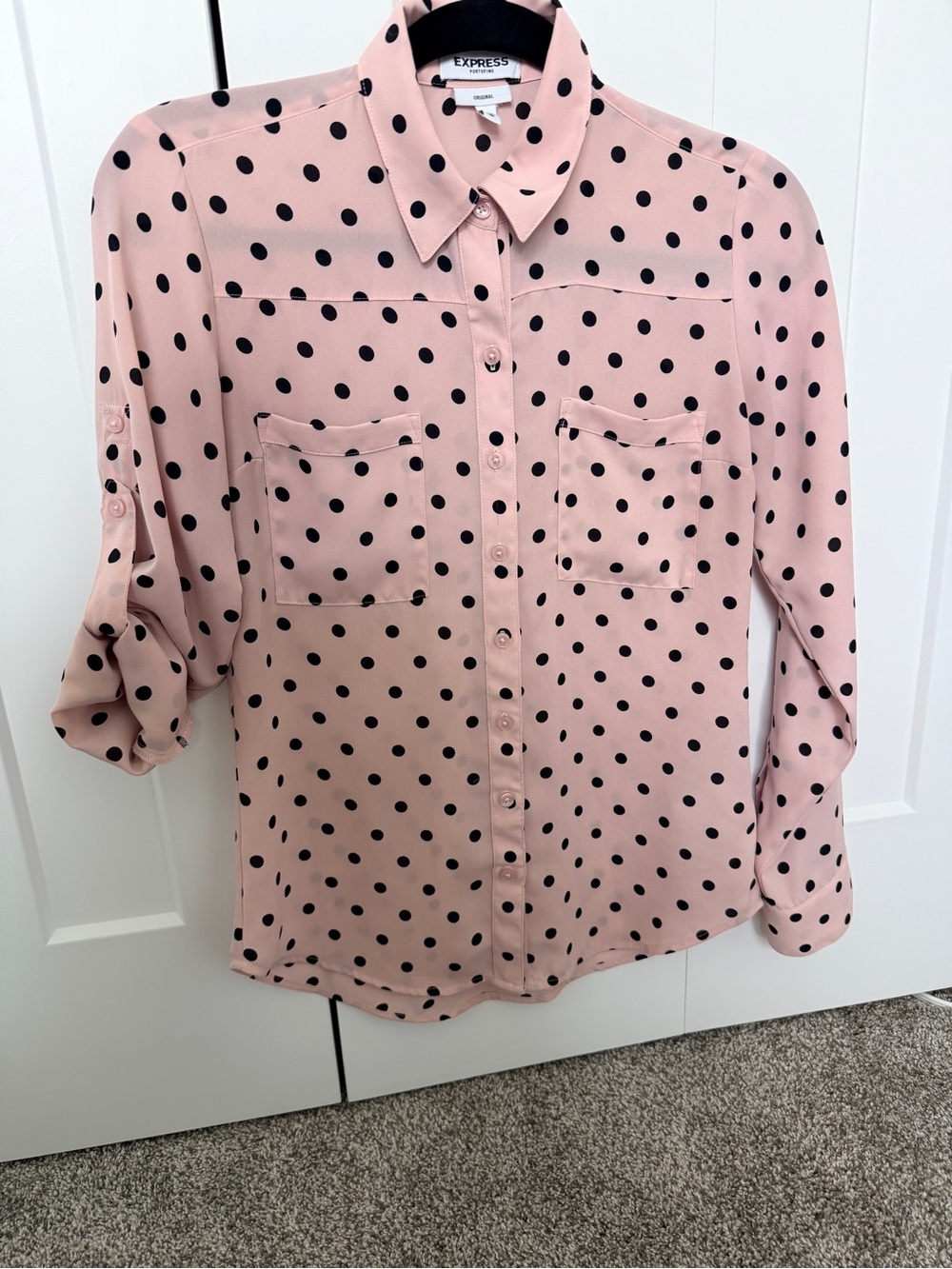 Express Portofino Pink and Black Polka Dot Blouse - Picture 4 of 6